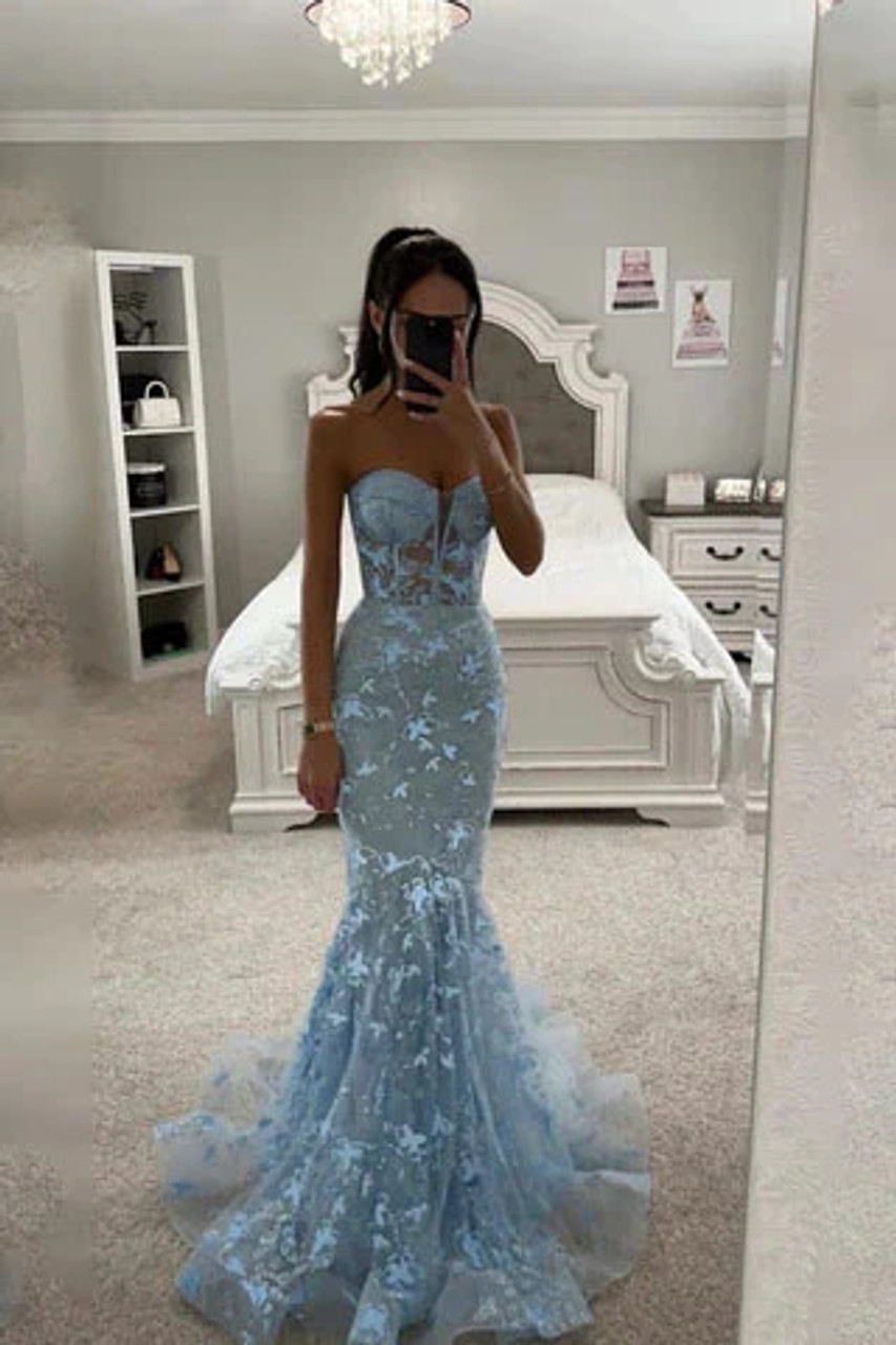 blue and white prom dresses